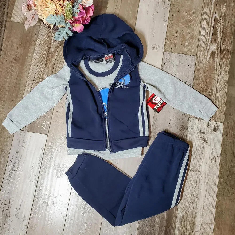 NWT Tuff Guys "Next Level" Football Size 4T Boys 3pc Outfit Set Navy Blue & Gray